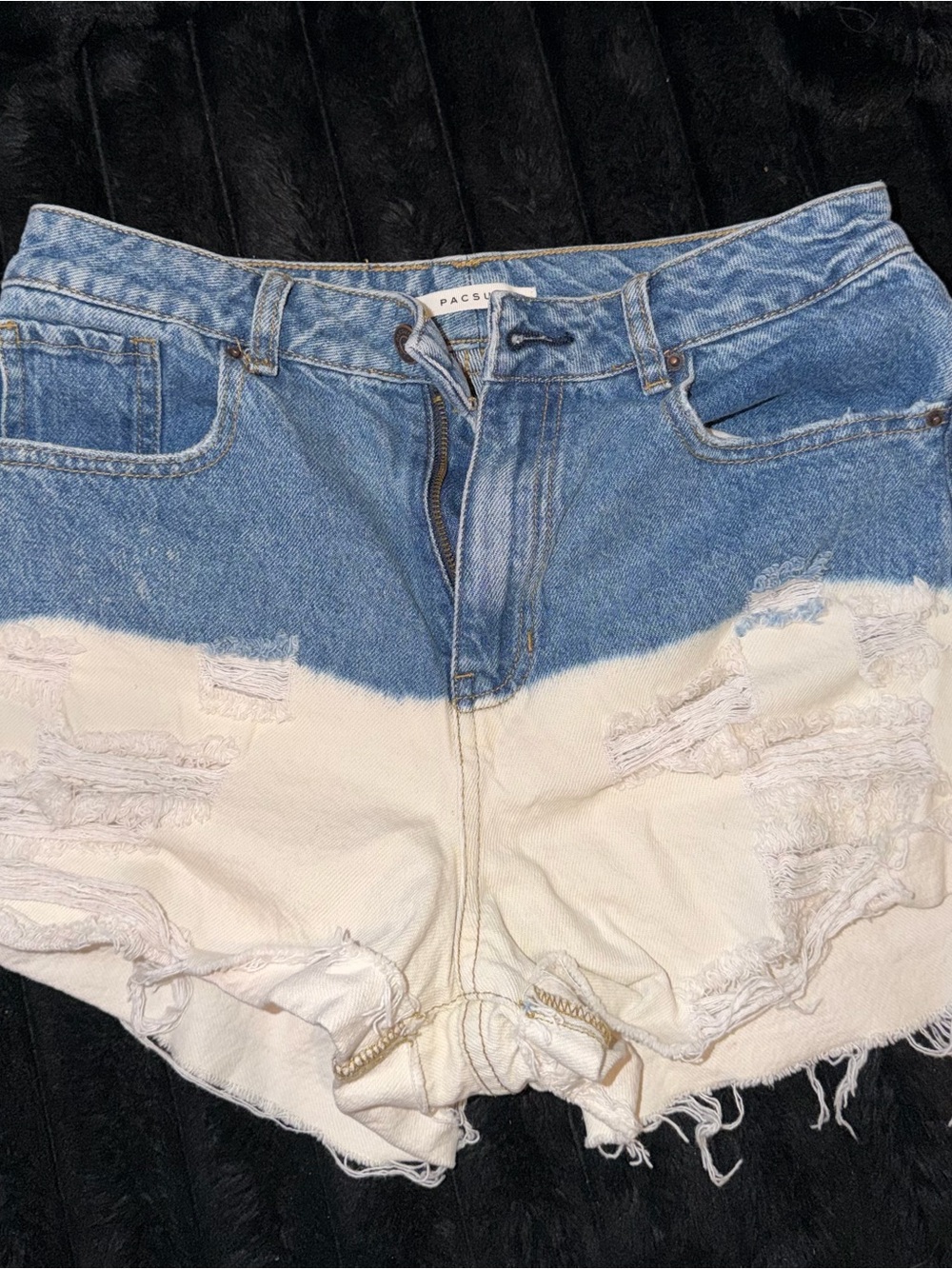 PacSun Two-Tone Blue and Cream Distressed Denim Shorts